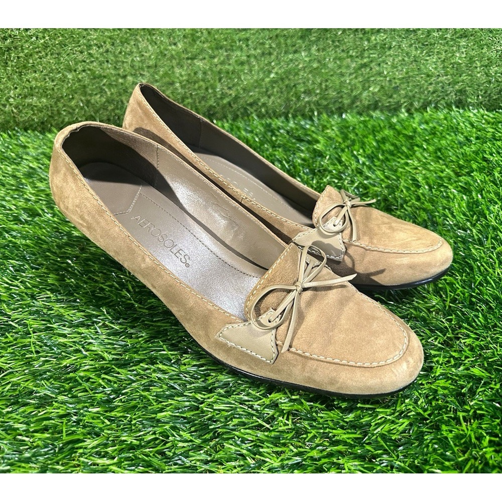 Aerosoles Womens Beige Suede Bow Pump Kitten Heel Round Toe Slip-On 10